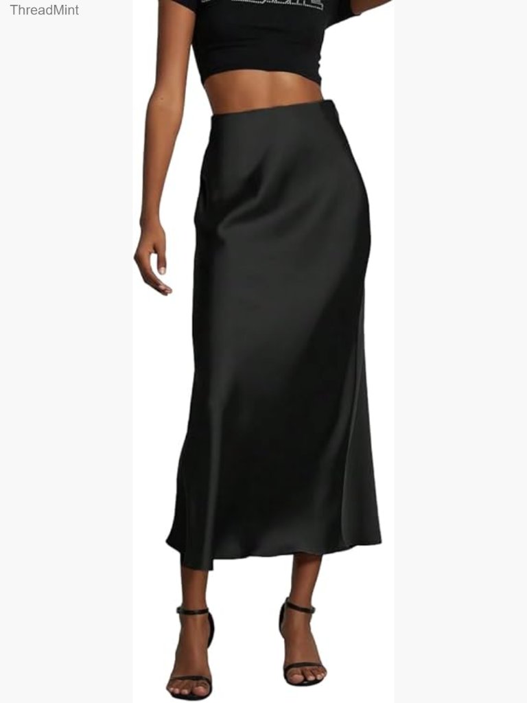 High Waisted Maxi Skirt Flowy A-Line Satin Midi Skirt